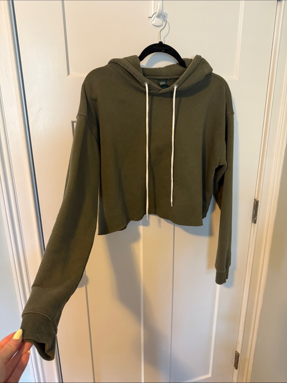 wild fable Olive Green Cropped Hoodie with Drawstring - Picture 3 of 5